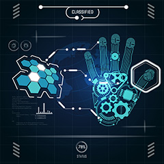 蓝色手掌指纹识别分析科技背景矢量素材