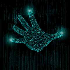 蓝色数字信息线条手掌科技背景矢量素材