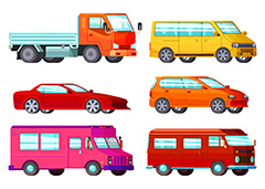六款不同类型的卡通汽车矢量素材