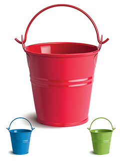 三款彩色铁桶水桶矢量素材