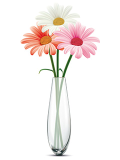 透明花瓶里的彩色花朵矢量素材