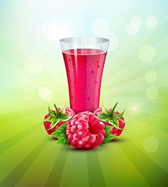 玫红色水果和杯子里的果汁矢量素材