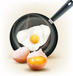 平底锅里的煎蛋和蛋壳里的蛋黄矢量素材