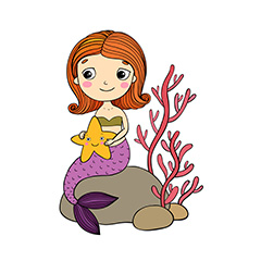 坐在石头上拿着海星的美人鱼卡通矢量素材