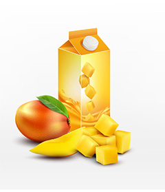 包装好的芒果汁和新鲜芒果矢量素材