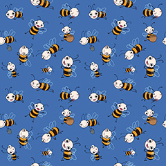 蓝色背景上飞舞的小蜜蜂卡通墙纸矢量素材