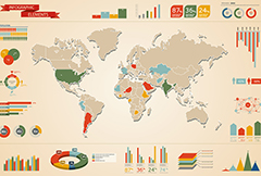 世界地图与信息图表矢量素材
