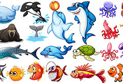可爱的海洋动物插画矢量素材