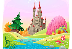 美丽的童话世界城堡建筑矢量素材