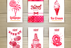 6款甜品卡片设计矢量素材