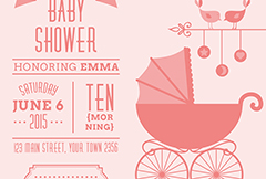 复古粉色迎婴派对海报矢量素材