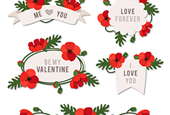 5款情人节红色花卉标签矢量素材
