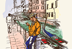 彩绘意大利威尼斯风景矢量素材