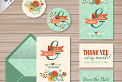 6款花卉婚礼卡片矢量素材
