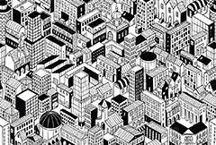 卡通黑白城市建筑设计矢量素材