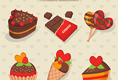 6款精致情人节巧克力甜点矢量素材