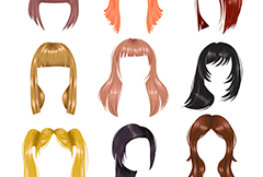 9款彩色女子发型设计矢量素材