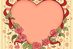 玫瑰花装饰的心形背景矢量素材