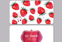 水彩草莓水果店卡片矢量商场