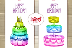 2款彩色蛋糕生日卡片矢量素材