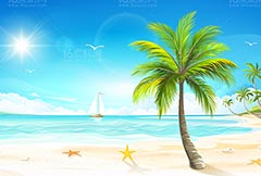 美丽的椰子树沙滩景色矢量素材