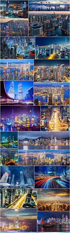 美丽上海、香港和迪拜的夜晚高