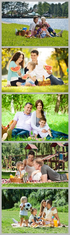 5张在草地上野餐的家庭高清图片下载