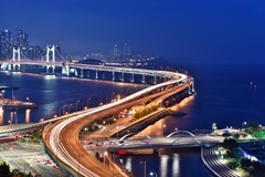 城市夜景跨海大桥繁华夜景风光摄影高清图片