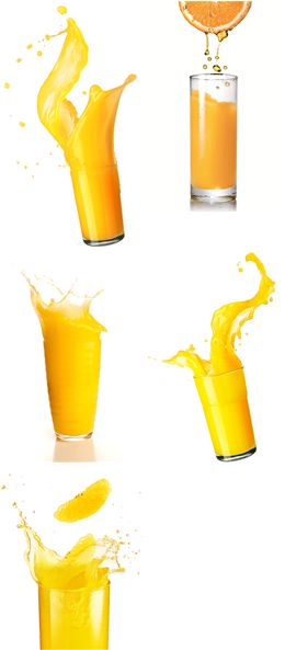 白色背景下的动感橙汁高清图片