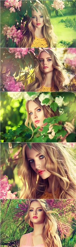 5张漂亮金发美女户外写真高清图片