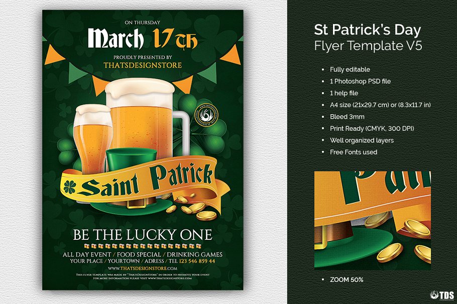 圣帕特里克啤酒节传单PSD模板V.5 Saint Patricks Day Flyer PSD V5插图
