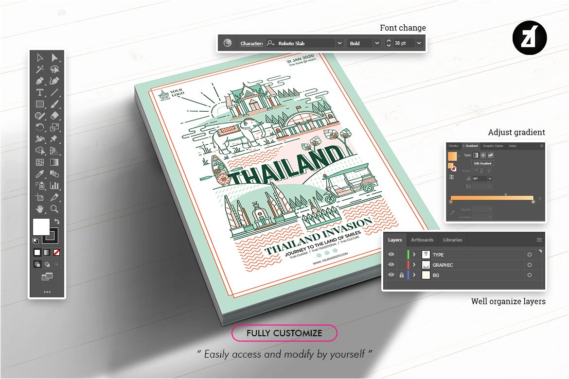 40款泰国地标/元素矢量图标素材 40 Thailand elements with bonus graphic template插图(3)
