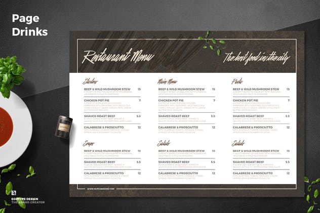 三折页西餐厅菜单设计模板 Trifold Restaurant Menu插图(2)