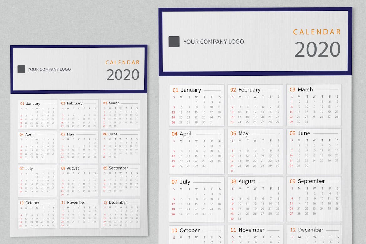 简约设计2020日历表年历设计模板 Creative Calendar Pro 2020插图(2)