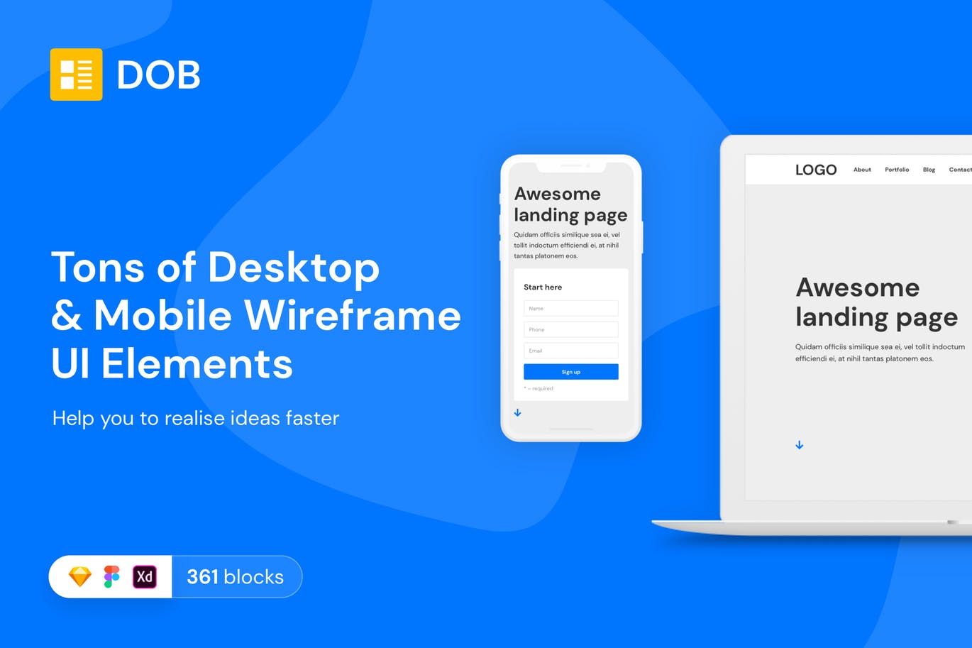 300+APP&Web区块UI线框图设计模板 Desktop & Mobile Wireframe Web UI Kit插图