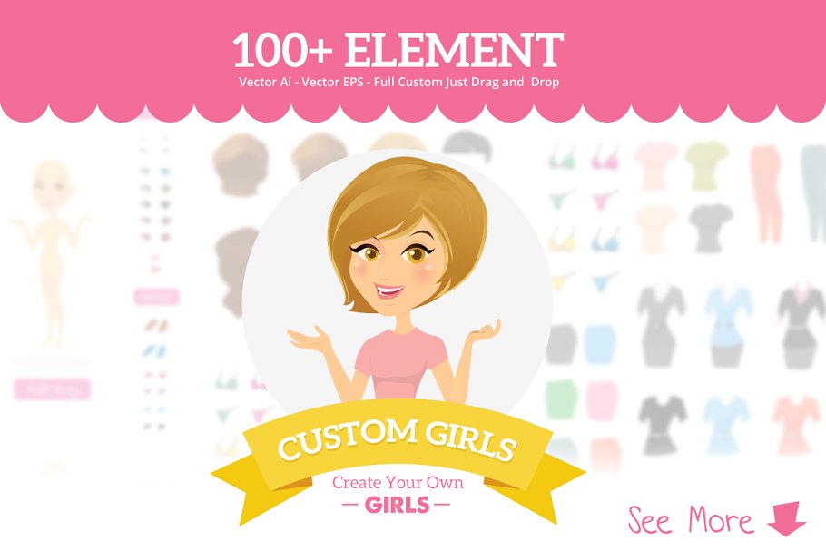 卡通女孩形象Logo徽标设计素材包 Custom Girls – Logo & Badges Creator插图