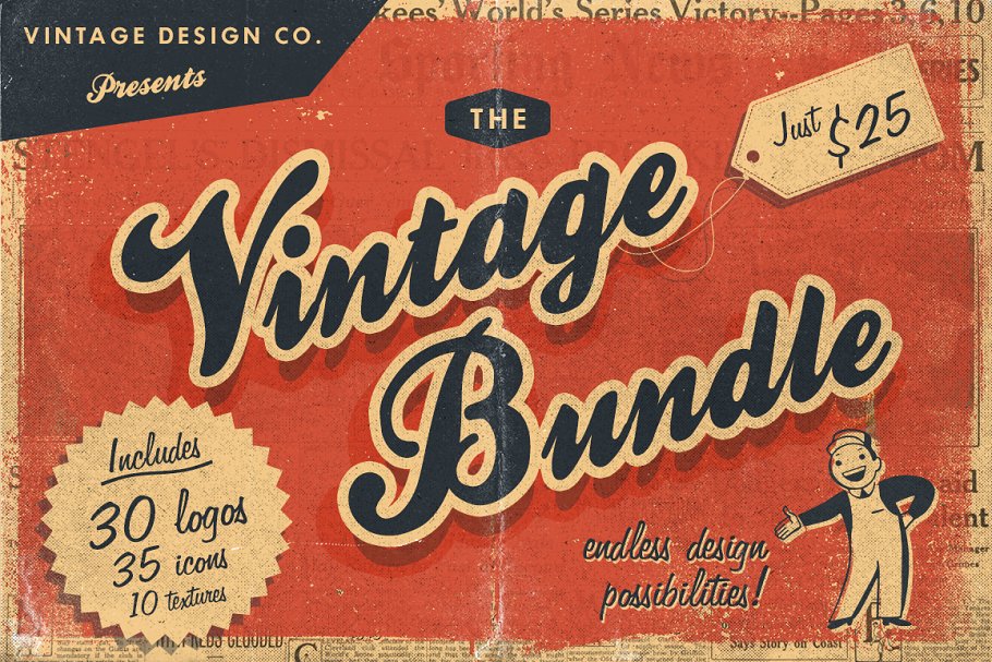 30枚复古复刻风格Logo标志设计模板合集 30 Vintage Logos Bundle插图