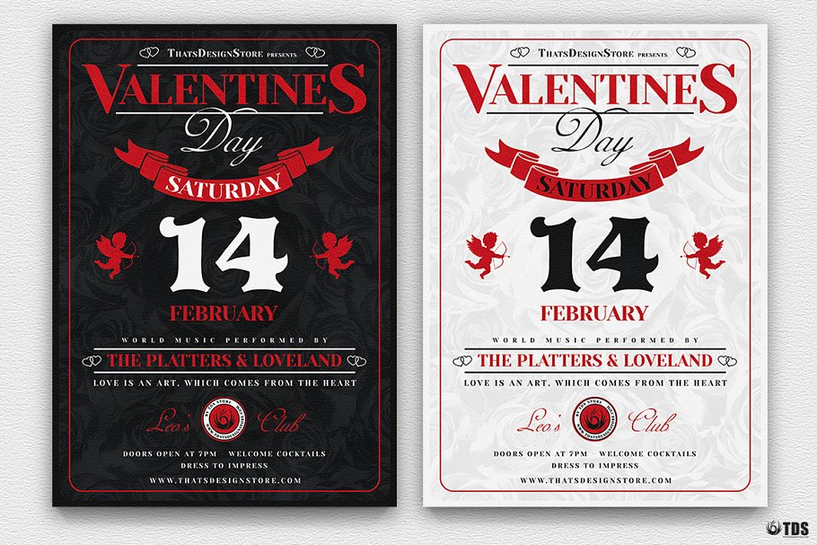 浪漫情人节传单PSD模板v12 Valentines Day Flyer PSD V12插图(1)
