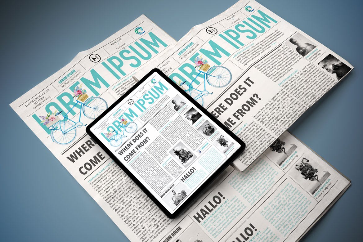 电子版报纸版式设计效果图样机 Newspaper App MockUp插图(4)
