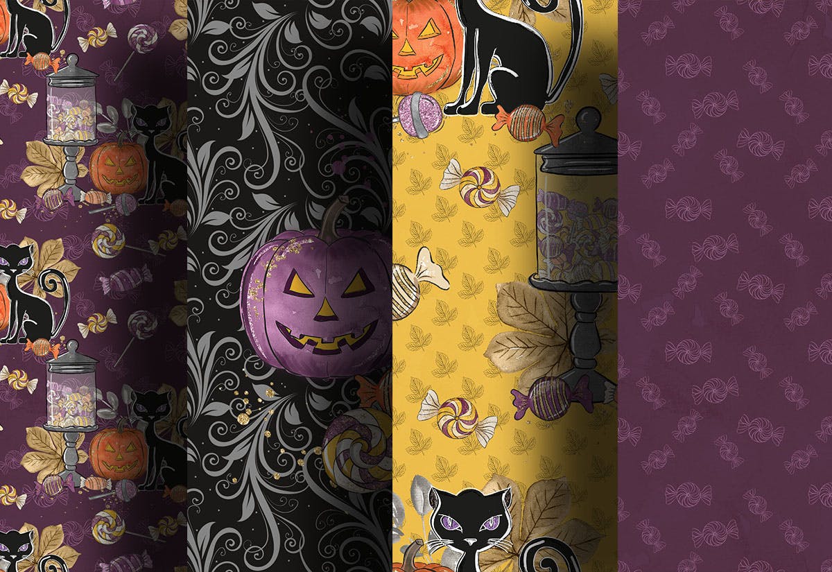 万圣节节日元素数码纸张背景图片素材 Halloween Candy digital paper pack插图(3)