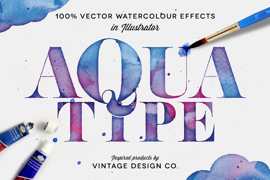 矢量水彩效果PS图层样式动作 AquaType – Vector Watercolor Effects插图