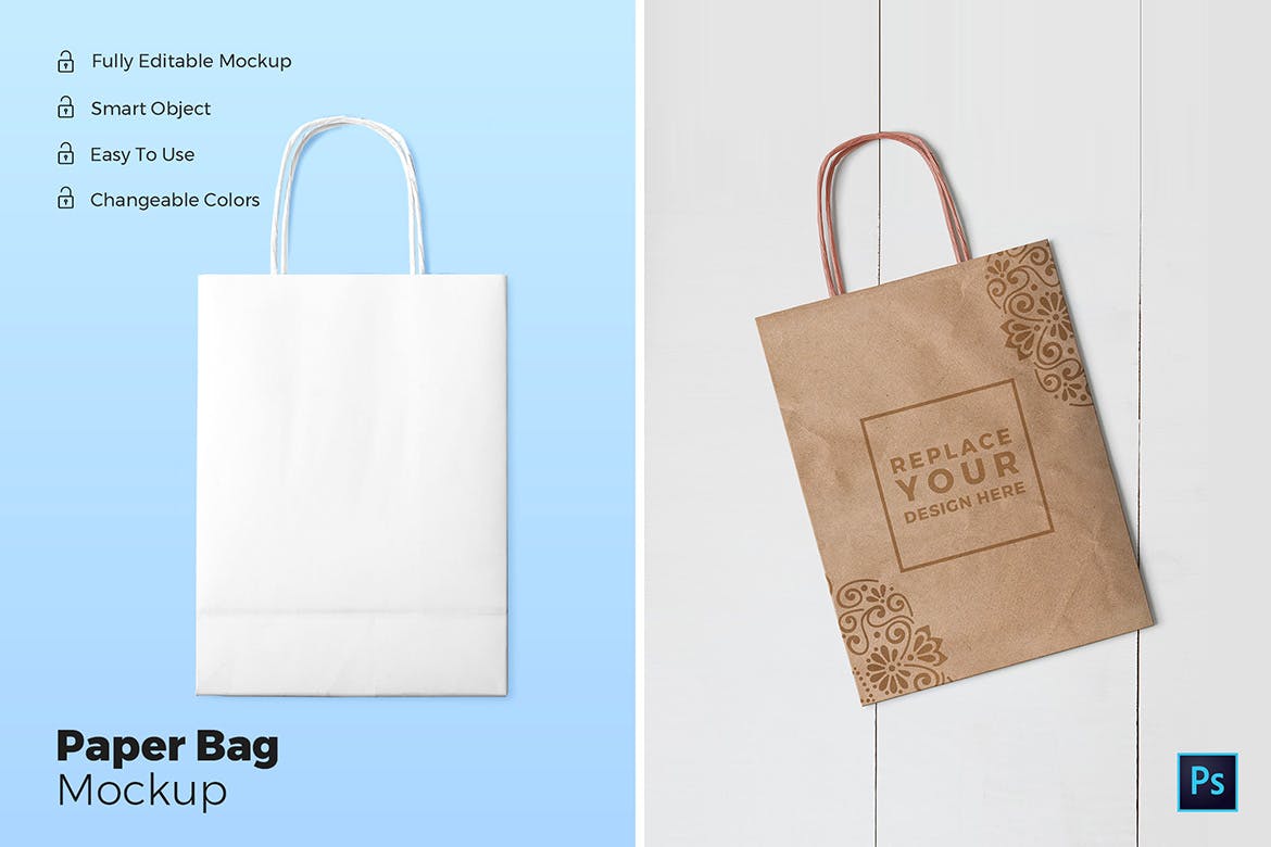 购物纸袋/牛皮纸袋外观设计展示图样机 Paper Bag Mockups插图(1)