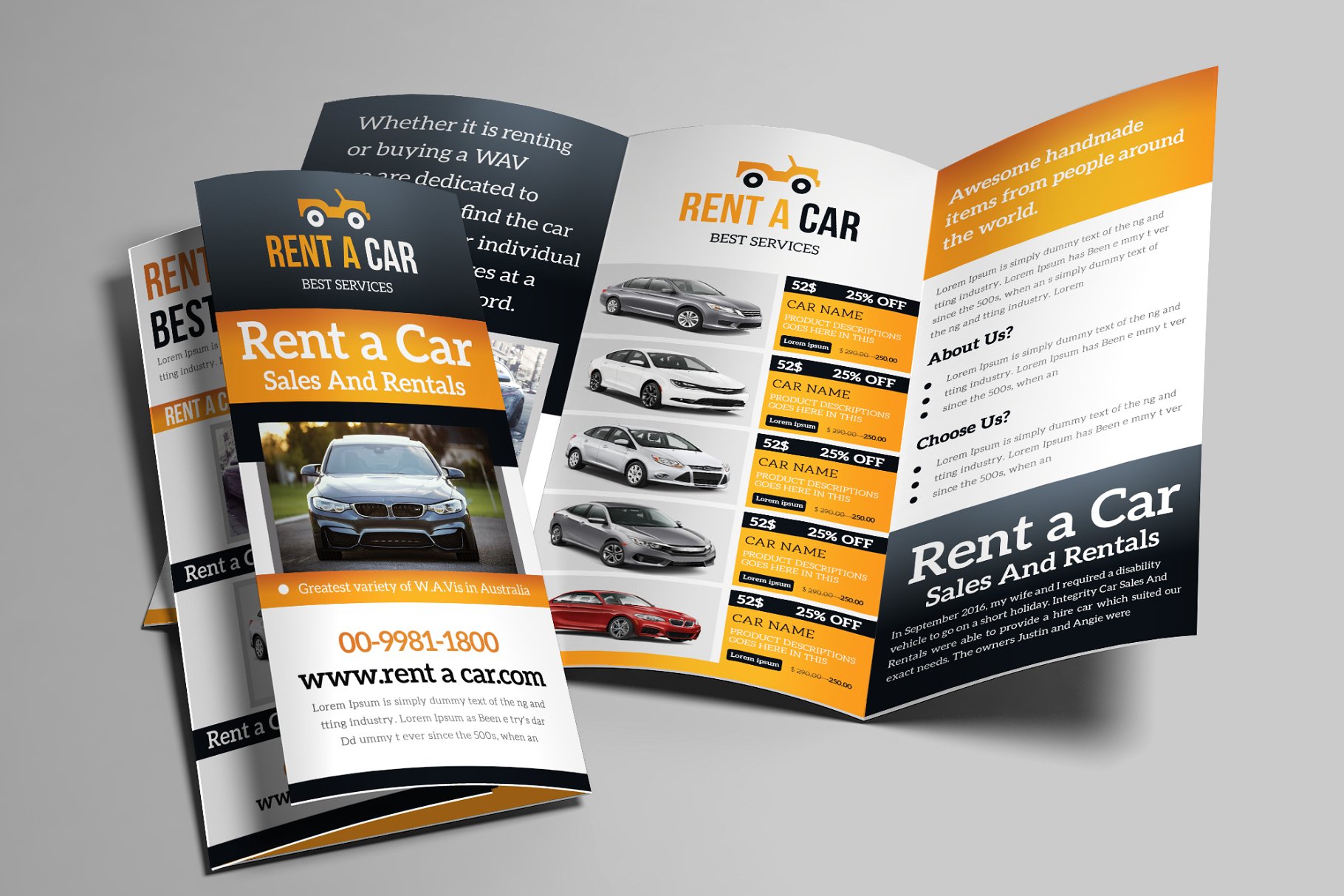 汽车租赁宣传三折页小册子  Rent a Car Trifold Brochure插图