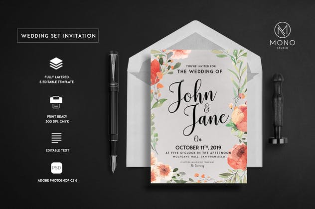 现代复古风格婚礼婚宴邀请函设计套装 Modern-Vintage Wedding Suite invitation插图(6)