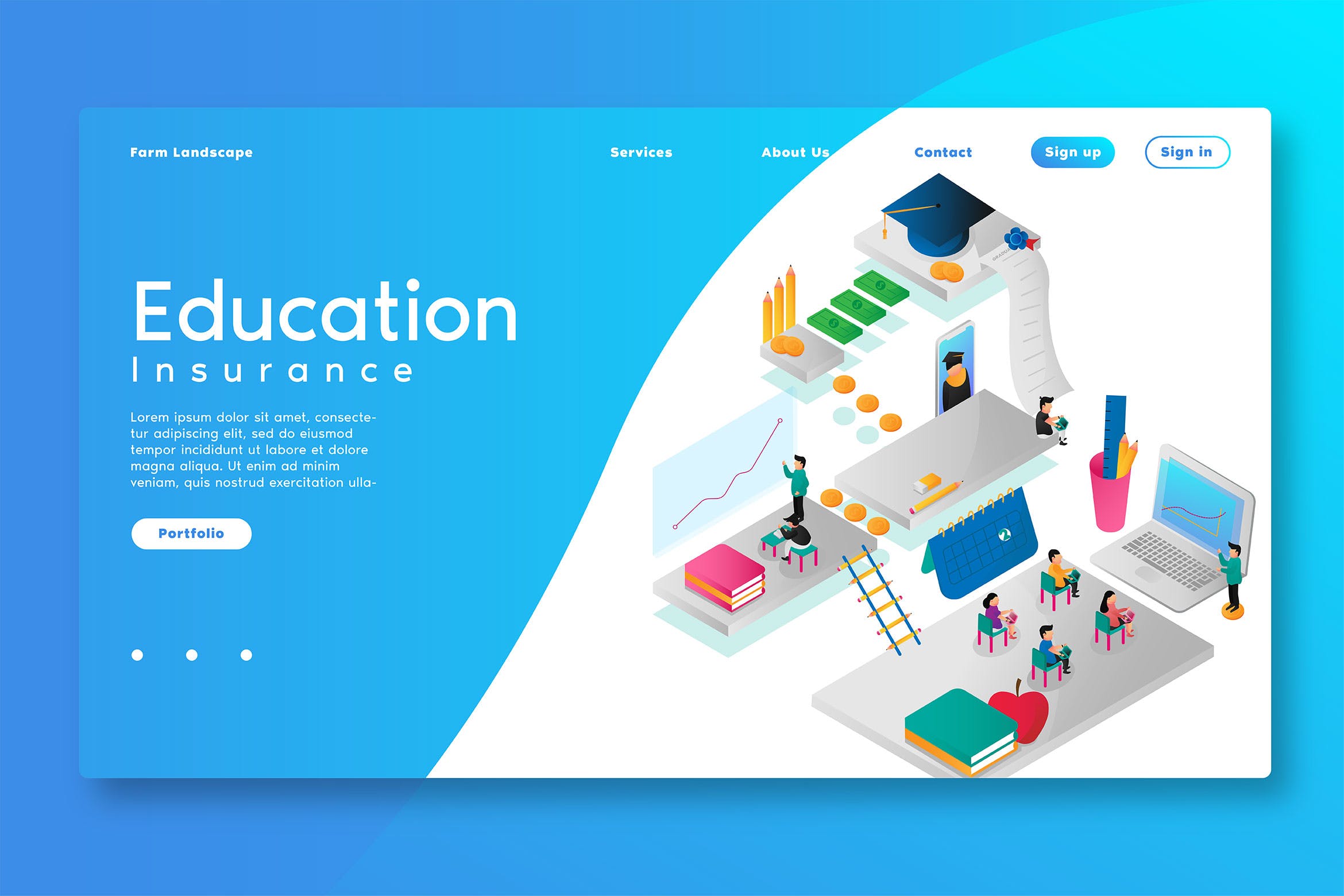在线教育业务场景网站设计矢量插画 Education Online – Web Header & Vector Template GR插图