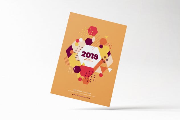 多彩几何图案新年主题海报设计模板 Happy New Year 2018 Party Flyer插图(2)
