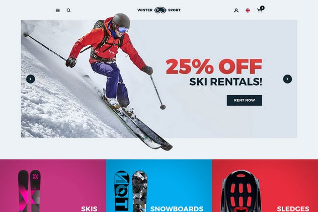 冬季运动 – 滑雪和滑雪板租赁电商外贸网站设计PSD模板 Winter Sport – Ski & Snowboard Rental PSD Template插图(2)