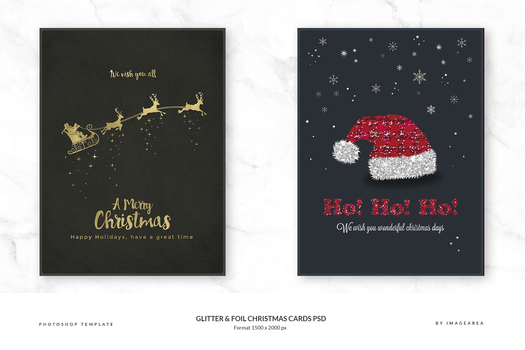 闪粉&金箔圣诞卡PSD模板合集 Glitter & Foil Christmas Cards PSD插图(1)