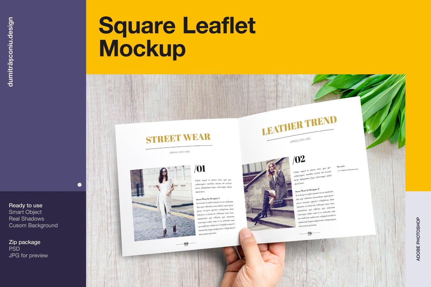方形传单内页版式设计样机模板 Square Leaflet Mockup插图
