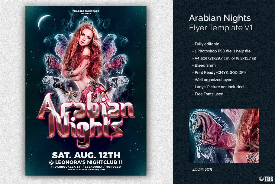 夜店俱乐部派对活动宣传传单PSD模板V.1 Arabian Nights Flyer PSD V1插图